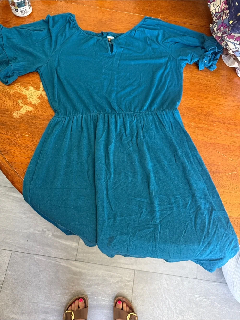 Old Navy Teal Short-Sleeve Midi Dress